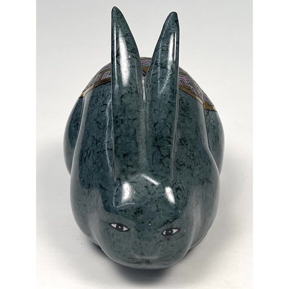 VTG 5" Porcelain Hand Painted Cloisonne Bunny RABBIT FIGURINE Teal Macau EUC - Picture 4 of 5